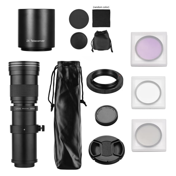 Zoom Camera MF Super Telephoto Zoom Lens F/8.3-16 420-800mm T Mount + UV/CPL/ Filters Set +2X 420-800mm Teleconverter Lens + T2-AI Adapter Ring Replacement For AI Mount D850