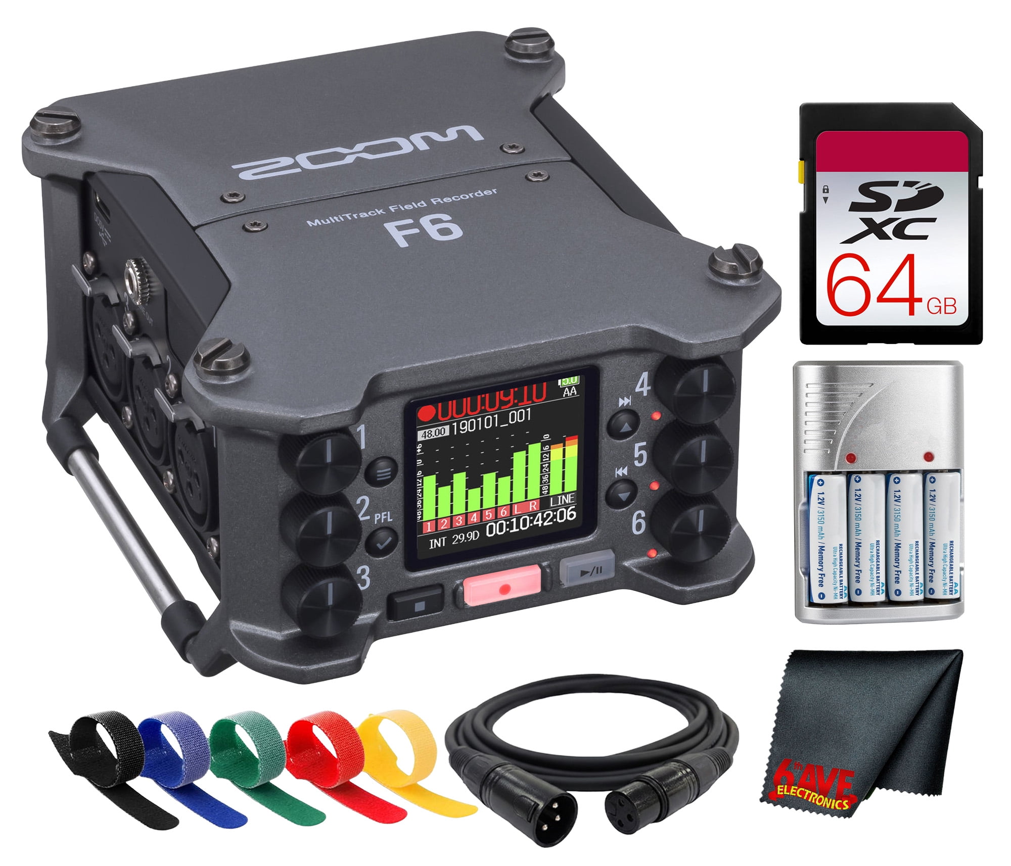 Zoom F6 6-Input 14-Track Field Recorder, 32-Bit Float Audio, Timecode I/O, Ambisonics Mode, USB Audio Interface for Production Sound Bundle