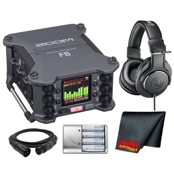 Zoom F6 Multitrack Field Recorder with 32-Bit Float Recording, 6 XLR Inputs, 192kHz Audio, Timecode Sync & SD Card Capture Bundle