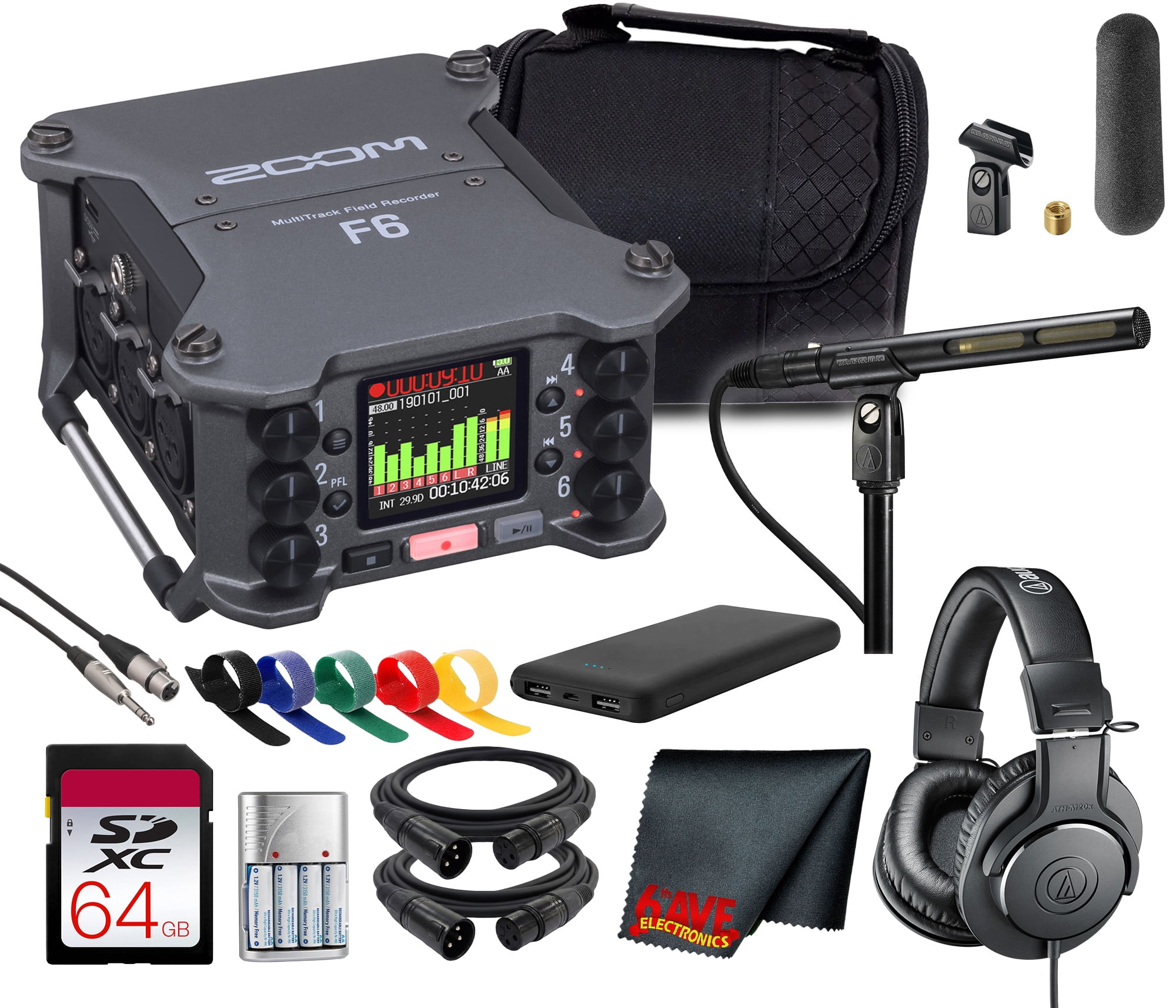 Zoom F6 Professional Location Audio Recorder, 14-Track 32-Bit Float, High-Gain Preamps, Ambisonics Support & USB Interface Bundle