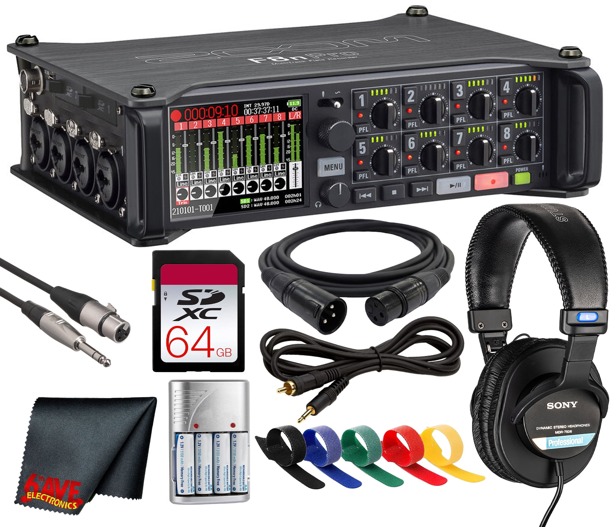 Zoom F8n Pro Professional Multitrack Recorder with 32-Bit Float, 8 XLR/TRS Inputs, Dual SD Slots & USB Audio Interface Bundle