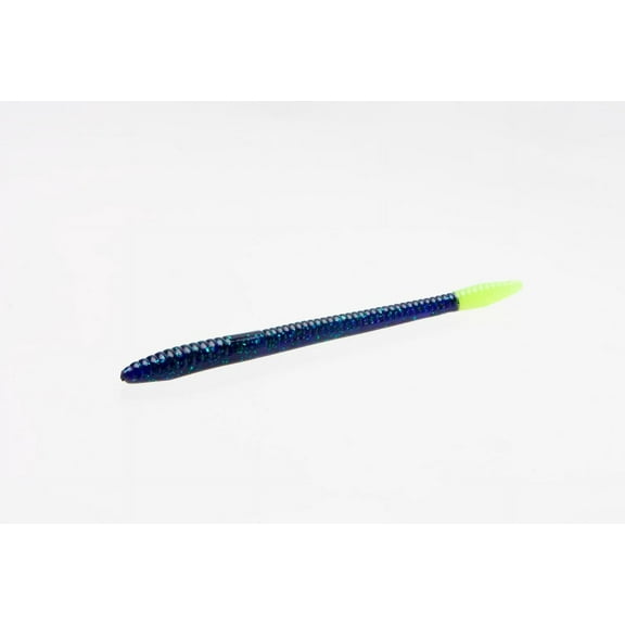 Zoom Finesse Worm Freshwater Fishing Soft Bait, Junebug/Chartreuse, 4 1/2", 20-pack