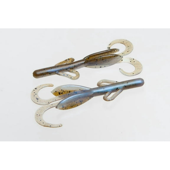 Zoom Baby Brush Hog Creature Bait, 12 Pack, 4in, Green Pumpkin Blue Flash
