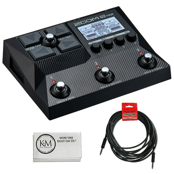 Zoom G2 Four Multi-Effect Guitar Pedal Bundle with Strukture SC186R 18.6-Feet Instrument Cable + K&M Camera Microfiber Cleaning Cloth (3 Items)