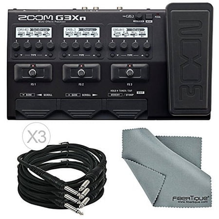 Zoom G3Xn Multi-Effects Processor with Expression Pedal for Guitar Deluxe Bundle with 3 1/4 Inch Cables + Fibertique Cleaning Cloth