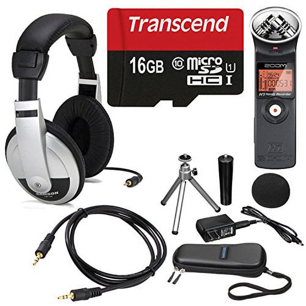 Zoom H1 Handy Portable Digital Recorder Along with Samson Stereo Headphone  and Deluxe accessory bundle.