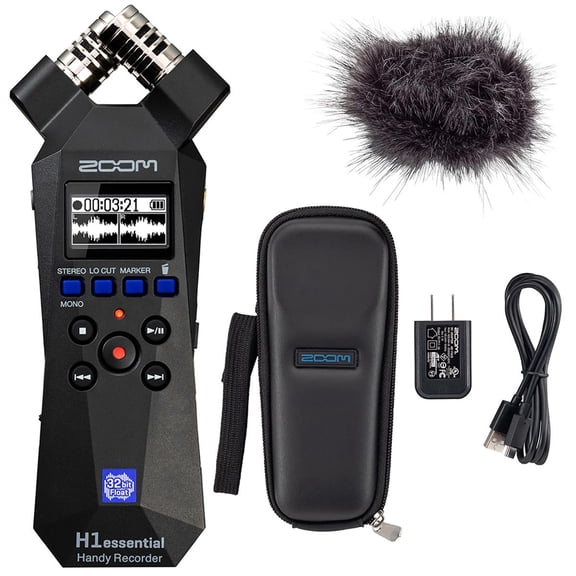 Zoom H1essential 2-Track 32-Bit Float Handy Recorder, Bundle with APH-1E Accessory Pack
