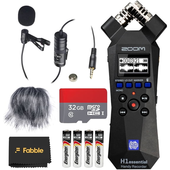 Zoom H1essential Handy Recorder Bundle with Professional Lavalier Condenser Microphone, 32GB microSDHC Card, Furry Microphone Windscreen, 4 AAA Alkaline Batteries and more!