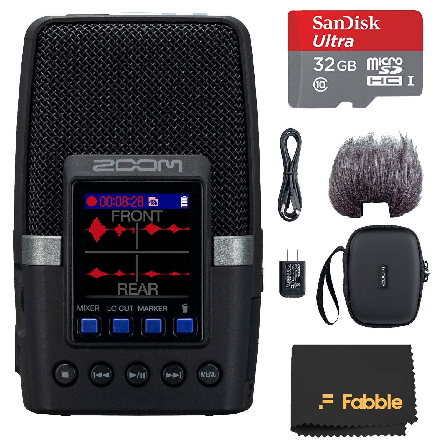 Zoom H2essential Handy Recorder Bundle – Includes APH-2e Accessory Pack (Windscreen, Shell Case, AC Adapter, USB-C Cable), 32GB microSDHC Memory Card, and Microfiber Cleaning Cloth