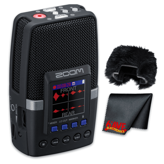 Zoom H2essential Multi-Mic 32-Bit Float Handy Recorder Bundle With Windscreen for H2E + Microfiber Cleaning Cloth