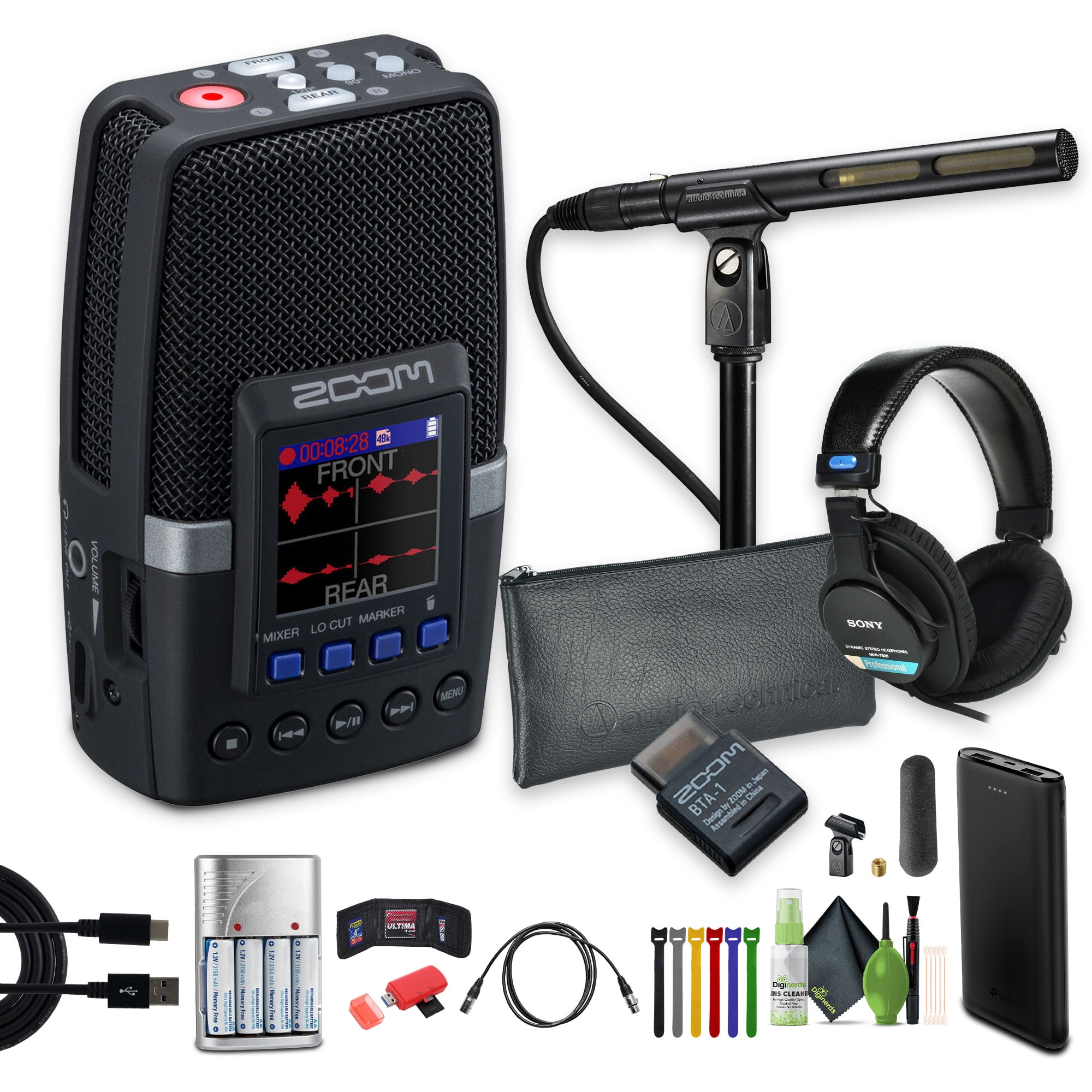 Zoom H2essential Multi-Mic Handy Recorder Bundle With MDR-7506 Professional Stereo Headphones + AT875R Line/Gradient Condenser Microphone + More