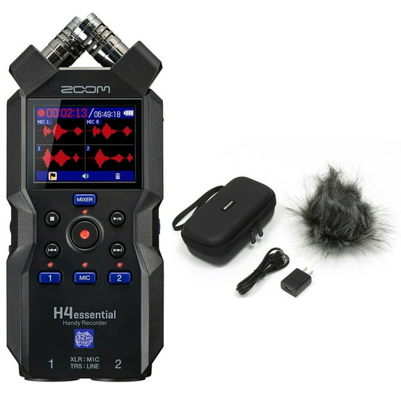 Zoom H4essential 4-Track 32-Bit Float Handy Recorder, Bundle with APH-4E Accessory Pack