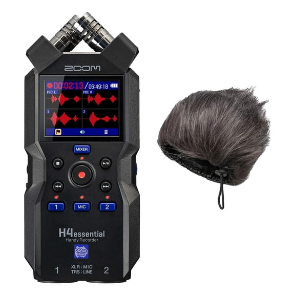 Zoom H4essential 4-Track 32-Bit Float Handy Recorder, Bundle with WSH-4E Hairy Windscreen