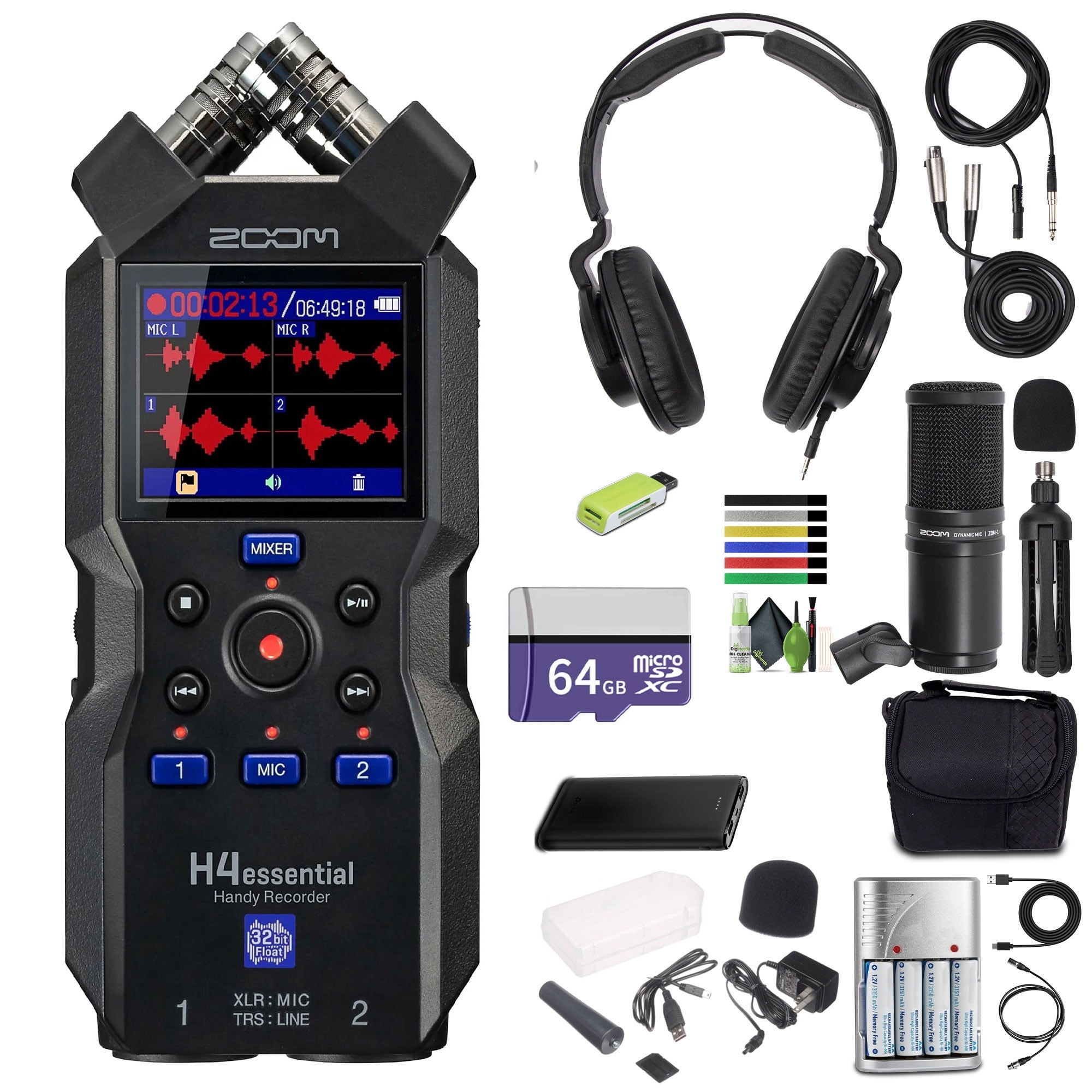 Zoom H4essential 4-Track 32-Bit Float Portable Audio Recorder + Zoom ZDM-1 Mic Pack + More