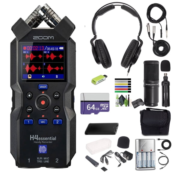 Zoom H4essential 4-Track 32-Bit Float Portable Audio Recorder + Zoom ZDM-1 Mic Pack + More