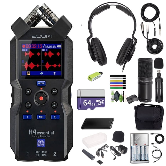 Zoom H4essential 4-Track 32-Bit Float Portable Audio Recorder + Zoom ZDM-1 Mic Pack + More