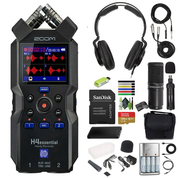 Zoom H4essential 4-Track 32-Bit Float Portable Audio Recorder + Zoom ZDM-1 Mic Pack + More