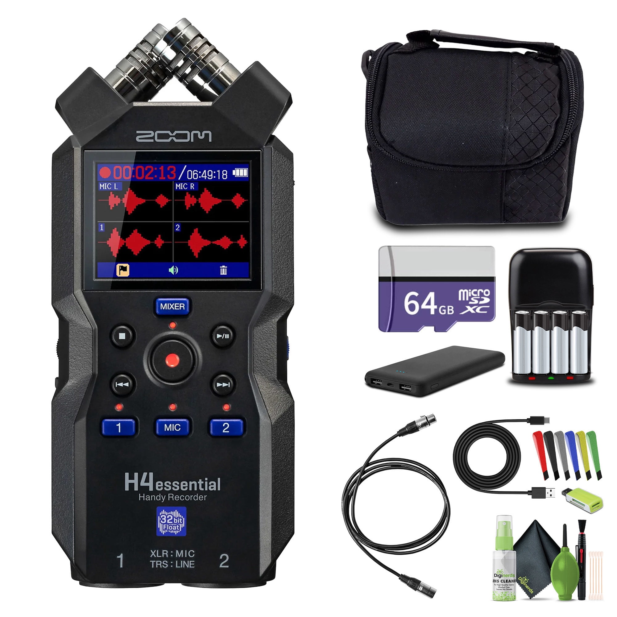 Zoom H4essential 4-Track 32-Bit Float Portable Audio Recorder for Musicians, Podcasters Bundle
