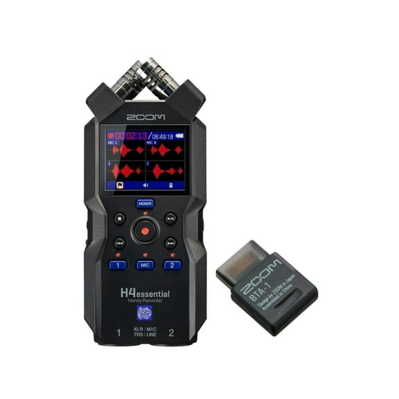 Zoom H4essential 4-Track Recorder with 32-Bit Float Recording and Stereo Mic Bundle with Bluetooth Adapter (2 Items)