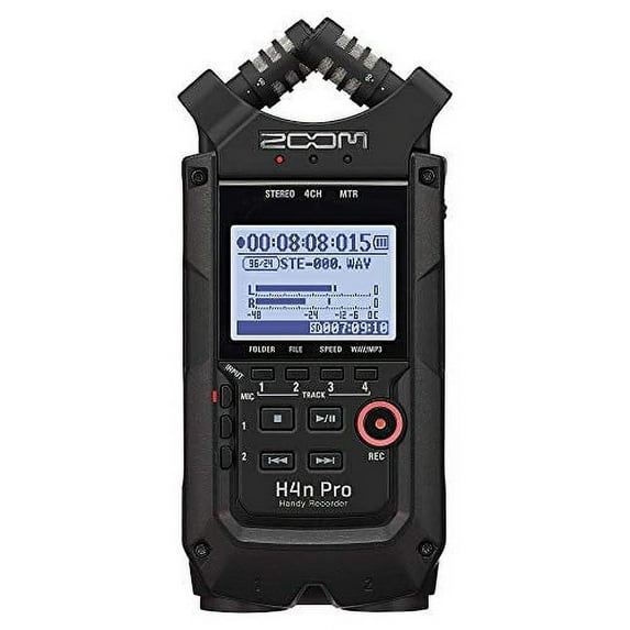 Zoom H4n Pro 4-Track Portable Recorder, All Black, Stereo Microphones, 2 XLR/ ¼? Combo Inputs, Battery Powered, for Stereo/Multitrack Recording of Music, Audio for Video, and Podcasting
