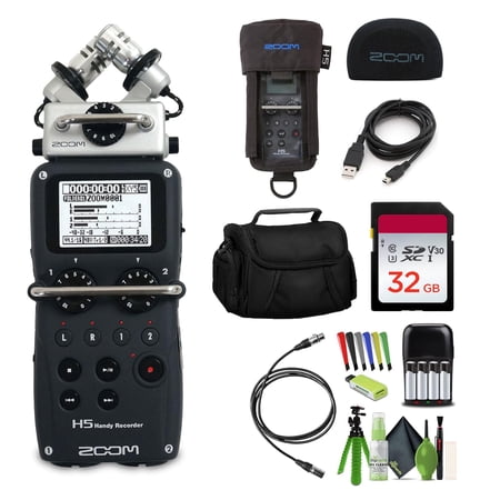Zoom H5 4-Track Portable Handy Recorder for Video, Audio, Music, Podcasting with Interchangeable X/Y Mic Capsule, Stereo Microphones, 2 XLR/TRS Inputs, USB Audio Interface, Battery Powered Bundle