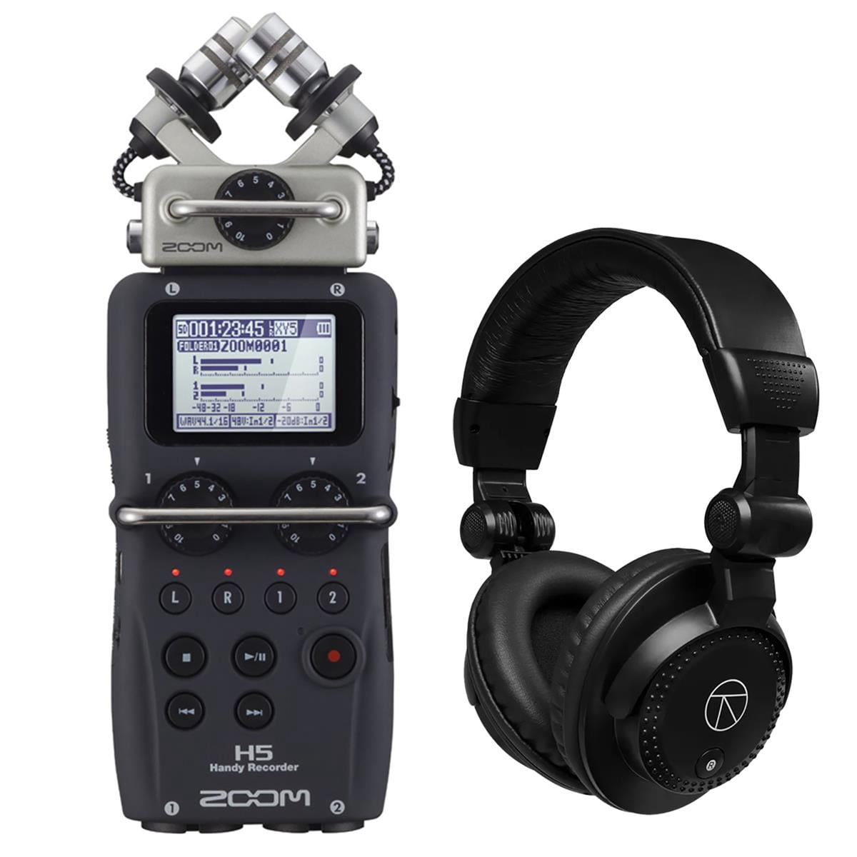 Zoom H5 4-Track Portable Handy Recorder with Interchangeable X/Y Mic Capsule, Bundle with TAPH100 Monitor Headphones