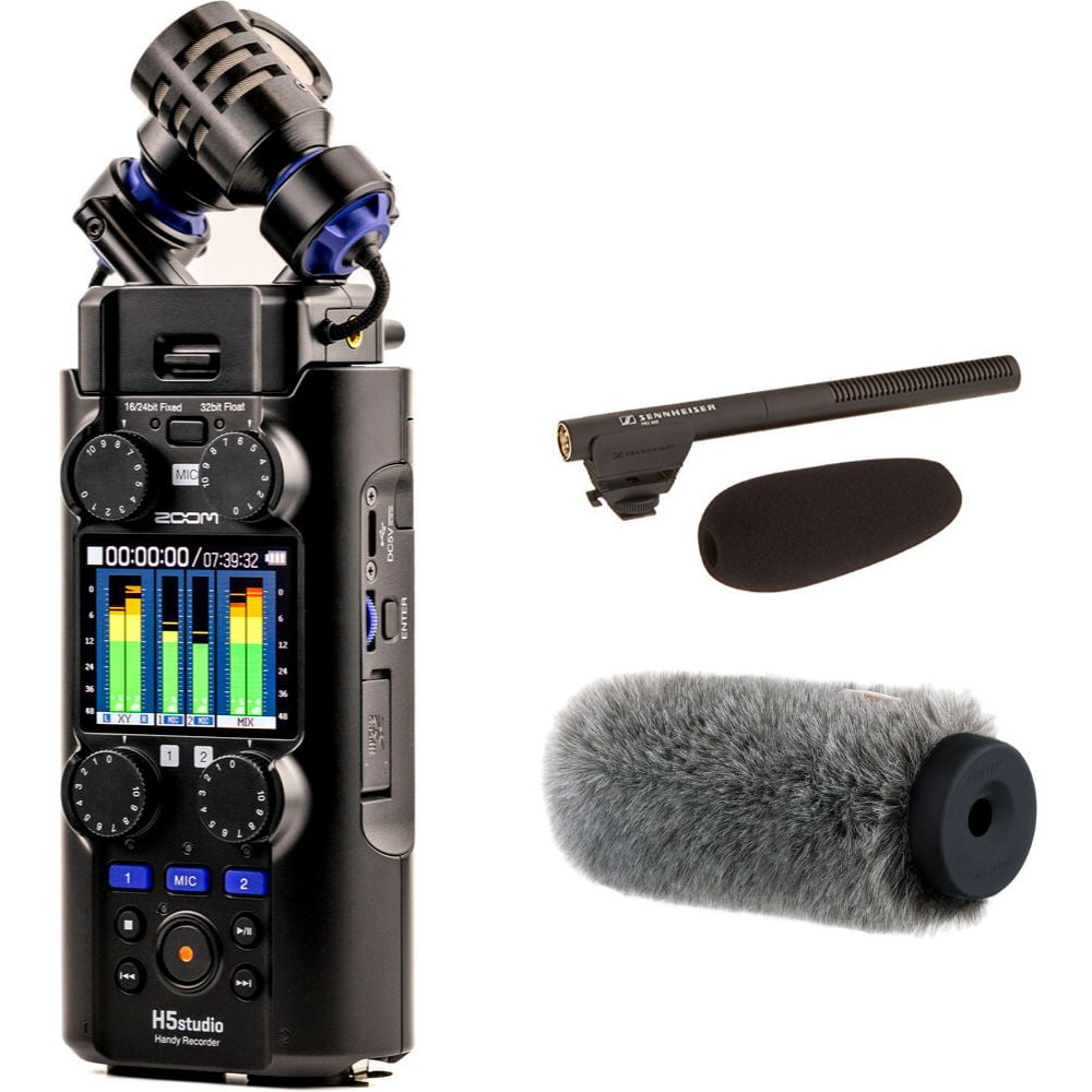 Zoom H5studio 4-Track Handy Recorder with 32-Bit Float Recording and Pro Kit Bundle with Sennheiser MKE 600 Shotgun Microphone, Auray WSS-2014 Professional Windshield for Shotgun Microphones - (14cm)