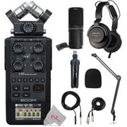 Zoom H6 All Black Handy Recorder with Microphone Accessory Bundle + Stand Bracket