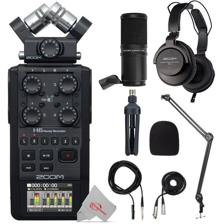 Zoom H6 All Black Handy Recorder with Microphone Accessory Bundle