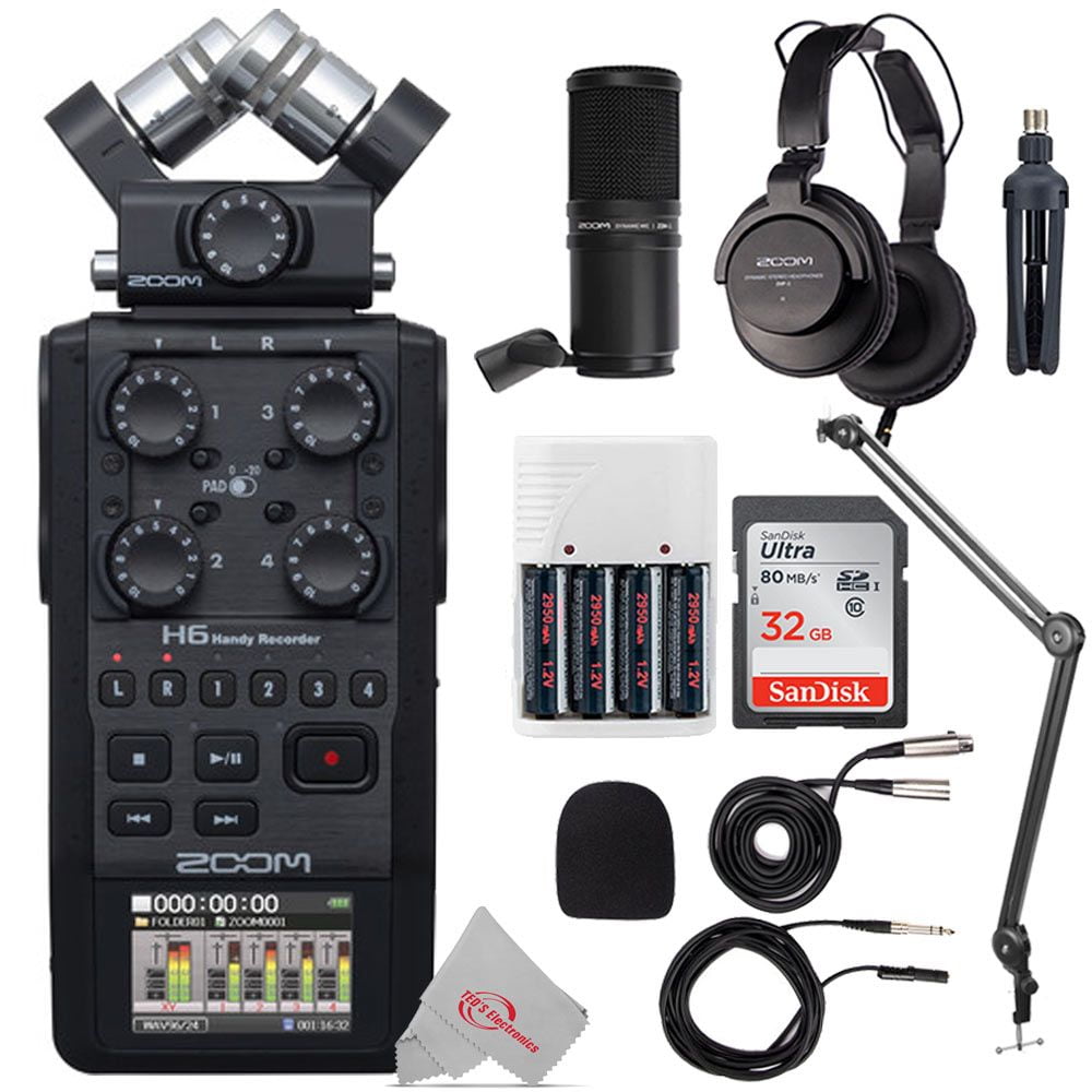 Zoom H6 All Black Handy Recorder with Podcast Accessory