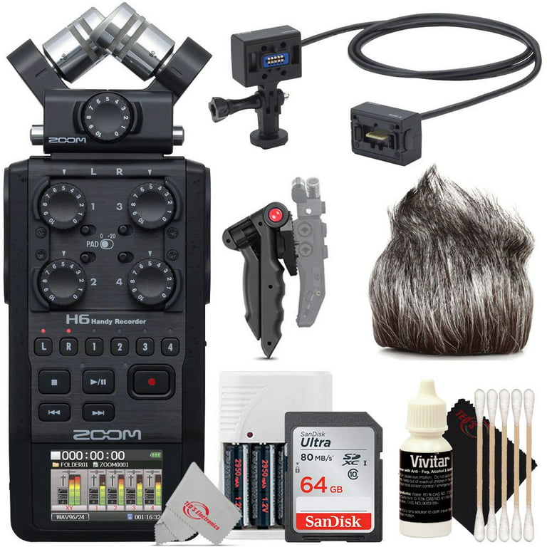 Zoom H6 All Black Handy Recorder with Zoom ECM-3 9.8' Extension Cable with  Accessories 