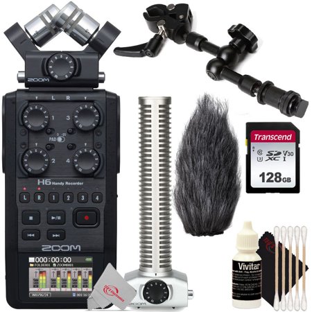 Zoom H6 All Black Handy Recorder with Zoom HRM-11 11 Inch Handy Recorder Mount Kit