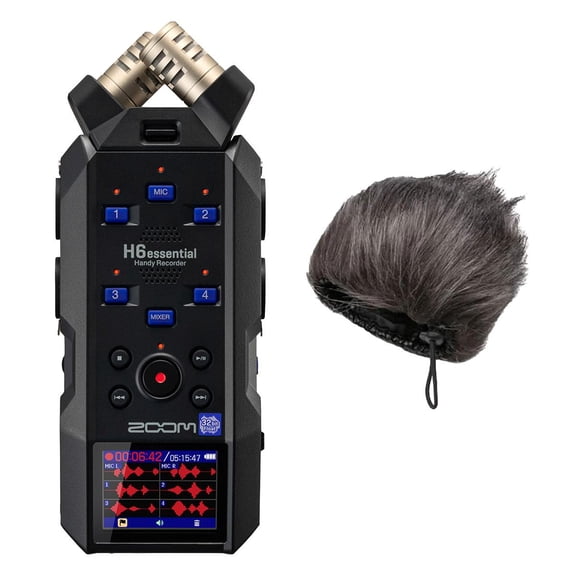 Zoom H6essential 6-Track 32-Bit Float Handy Recorder, Bundle with WSH-4E Hairy Windscreen