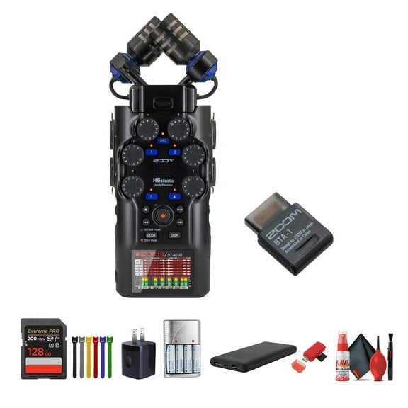 Zoom H6studio Handy Recorder, 6-Track Portable Audio Recorder with 32-Bit Float, Large X/Y Microphones, 4 XLR/TRS Inputs, USB Audio Interface, 192 kHz Recording, Bundle with BTA-1 Bluetooth Adapter