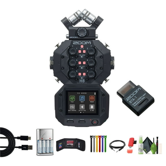 Zoom H8 12-Track Handy Audio Recorder Bundle With Extreme PRO 64GB SDXC Memory Card + USB Card Reader, SD/microSD + Balanced Interconnect, 1/4 inch TRS to Same + More