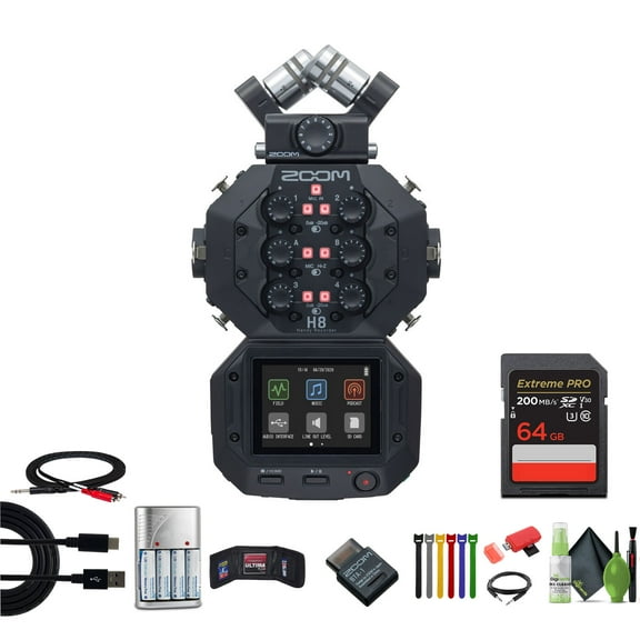 Zoom H8 12-Track Handy Audio Recorder Bundle With MDR-7506 Professional Stereo Headphones + AT875R Line/Gradient Shotgun Condenser Microphone + 1/4 in TRS to DualRCA Insert Cable + More