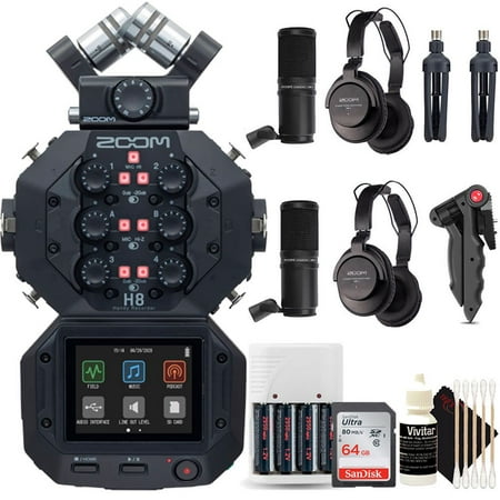 Zoom H8 8-Input / 12-Track Digital Handy Audio Recorder with Two Podcast Mic Kit