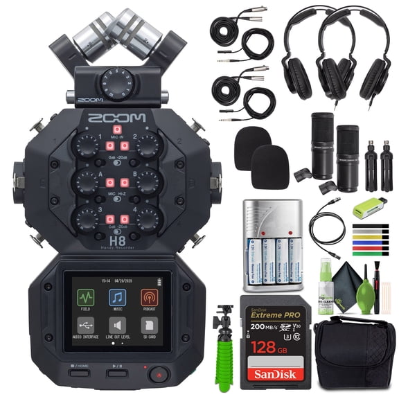 Zoom H8 8-Input / 12-Track Portable Handy Recorder + Zoom ZDM-1 Podcast Mic Pack