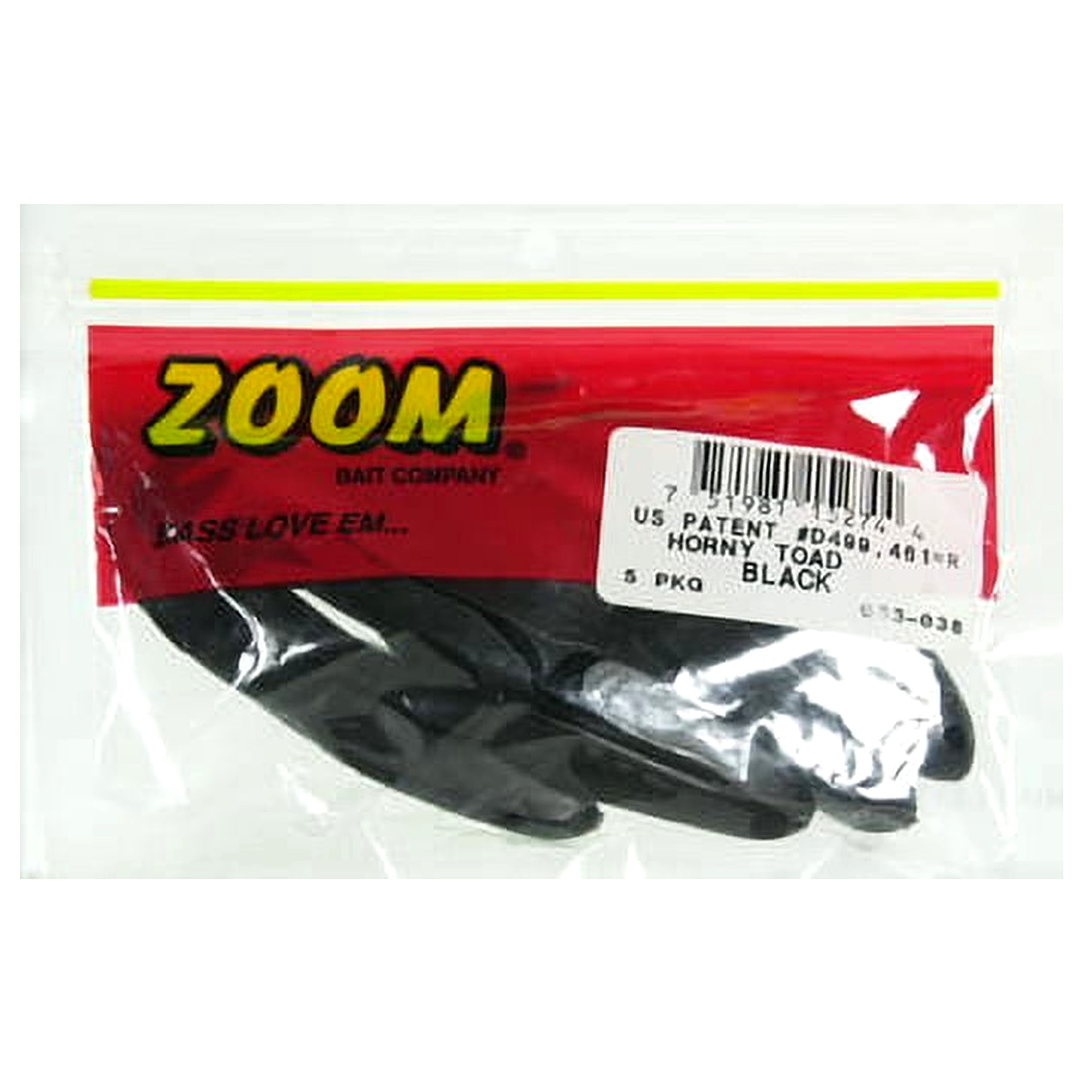 Zoom Horny Toad Freshwater Fishing Soft Bait for Bass, Black, 4 1