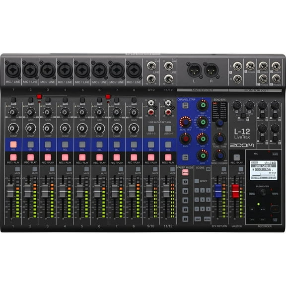 Zoom L12 LiveTrak 12 Channel Professional Digital Mixer and Multitrack Recorder
