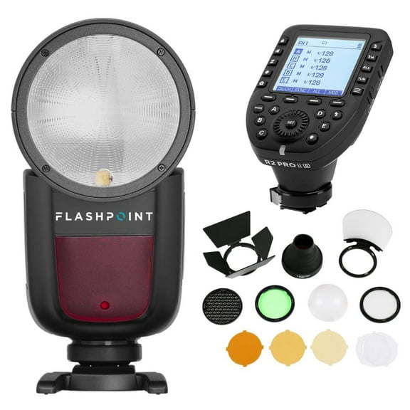 Flashpoint Zoom Li-on X R2 TTL On-Camera Round Flash Speedlight For Fujifilm (Godox V1) + Flashpoint R2 Pro Mark II 2.4 GHz Wireless Flash Trigger for Fuji