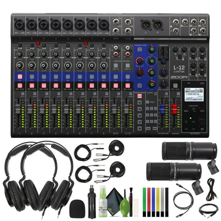 Zoom LiveTrak L-12 - 12-Channel Digital Mixer & Multitrack Recorder + 2x ZDM-1 Podcast Mic Pack + More