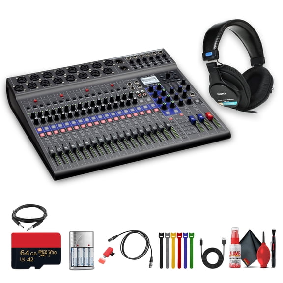 Zoom LiveTrak L-20 - 20-Input Digital Mixer & Multitrack Recorder Bundle With BTA-1 Bluetooth Adapter + MDR-7506 Professional Stereo Headphones + More