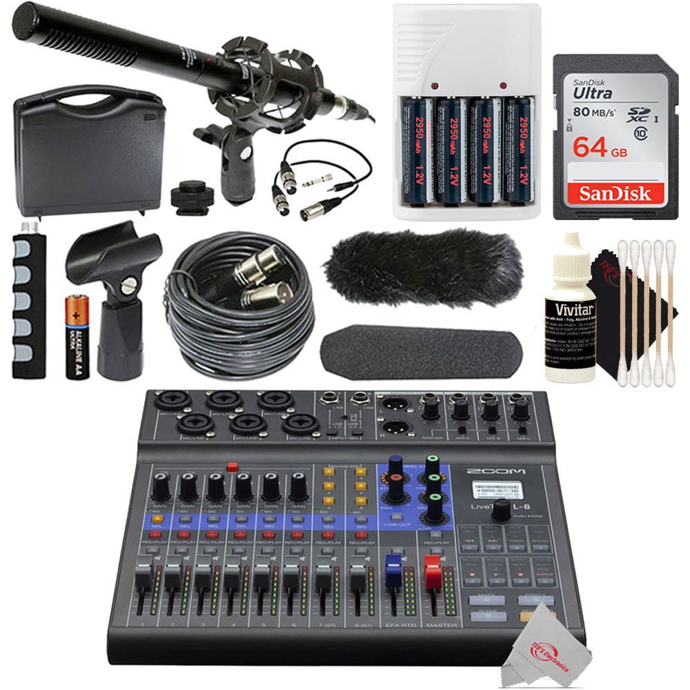 Zoom LiveTrak L-8 Portable Podcast 8-Track Digital Mixer and Multitrack  Recorder with Shotgun Microphone Top Accessories
