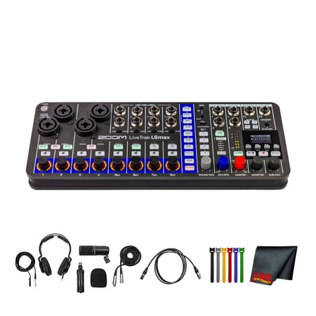 Zoom LiveTrak L6max Portable 12-Channel Mixer and Recorder + ZDM-1 Podcast Mic Pack + Microfiber Cleaning Cloth + 10 Ft XLR Cable + 4xAA Batteries With Charger + Wire Straps
