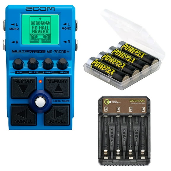 Zoom MS-70CDR+ MultiStomp Chorus/Delay/Reverb Pedal, Bundle with AA 2700mAh NiMH Batteries and 4-Bay Charger