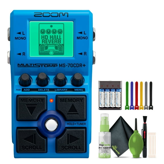 Zoom MS-70CDR+ MultiStomp Guitar Effects Pedal with Over 140 Effects Featuring Choruses, Delays, Reverbs, Stereo Effects Bundle 4xAA Battery With Charger + Cleaning kit + Wire Straps