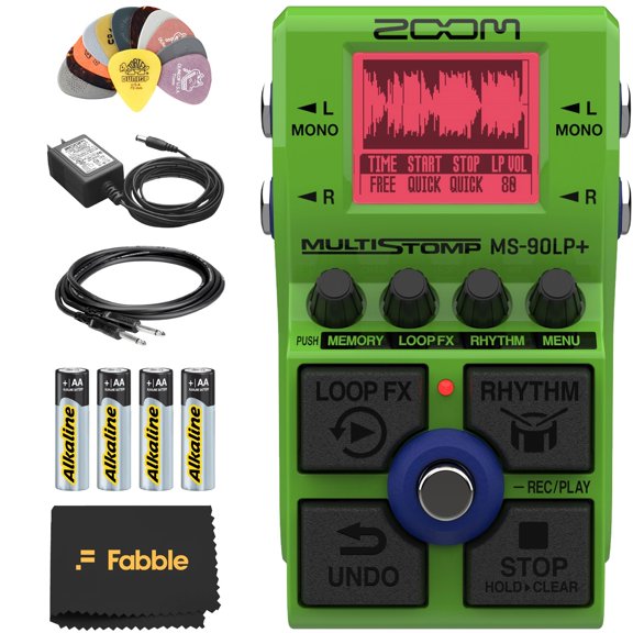 Zoom MS-90LP+ MultiStomp Looper Pedal Bundle with Power Supply Adapter, Patch Cables, and Essential Accessories for Guitarists and Live Looping Performance Setup