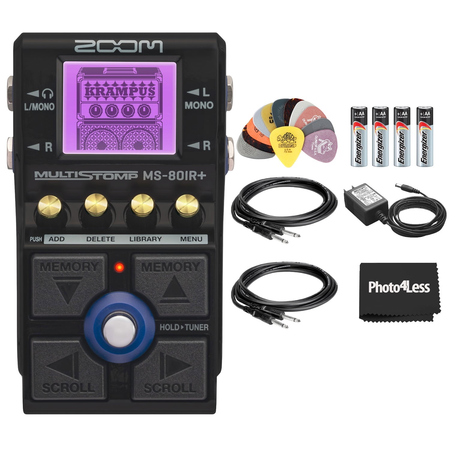 Zoom Multistomp Multi-layer IR Pedal, Bundle with AC adapter, Guitar Picks, AA Batteries (4 Pack), 2X 1/4 in male cable, 10 Feet