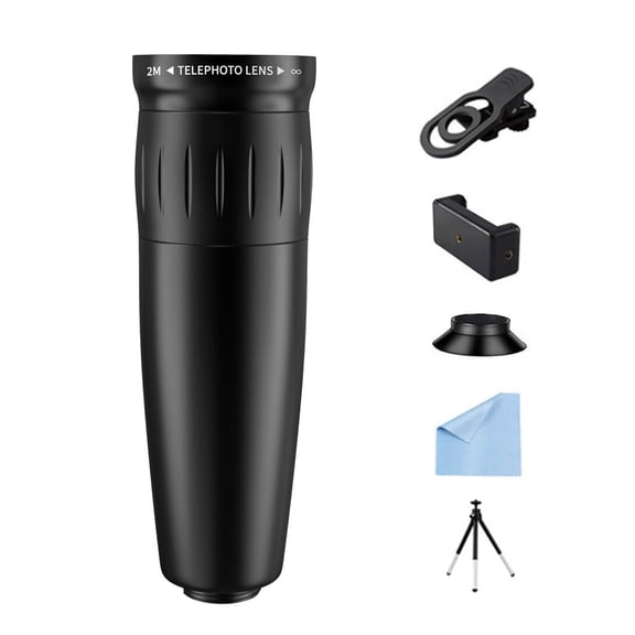 Zoom Phone Lens Kit 25x 25X Telephoto Lens with Tripod Lens Hood FMC Multi Coating 22mm Lens Dual Mode Zoom for Smart Phones